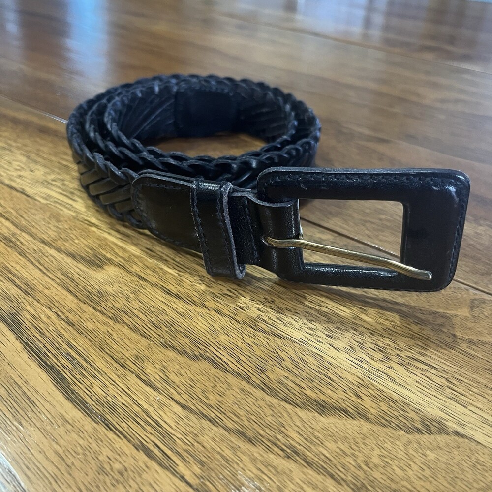 Ann Taylor Black Leather‎ Braided Belt Medium Classic Casual Career